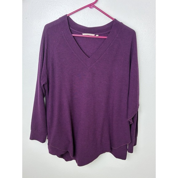 Soft Surroundings Sweaters - Soft Surroundings Slouchy Purple Knit Pullover High Low Curved Hem V-Neck PXL